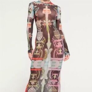 NWT SKIMS SUMMER MESH MAXI DRESS ORCHID TRAIN Women's M